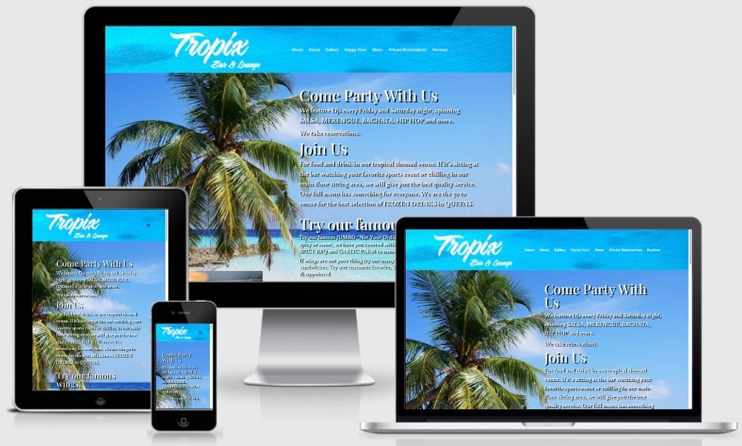 Tropix Bar & Lounge website built by NYC Web Designer